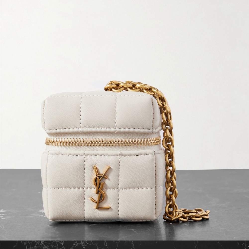 Yves Saint Laurent Cream Quilted Mini Bag with Gold Chain